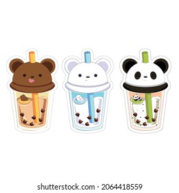 Trending boba ice artist cartoon character in transparency cup with art