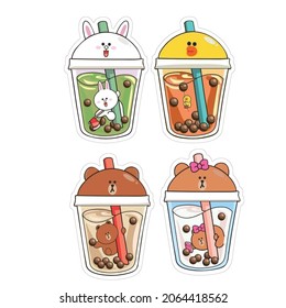 Trending boba ice artist cartoon character in transparency cup and art