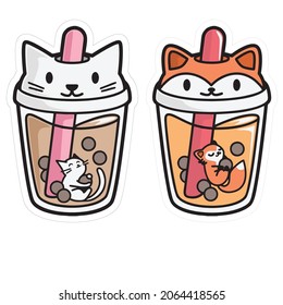 Trending boba ice artist cartoon character in transparency cup with art