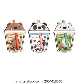 Trending boba ice artist cartoon character in transparency cup and art