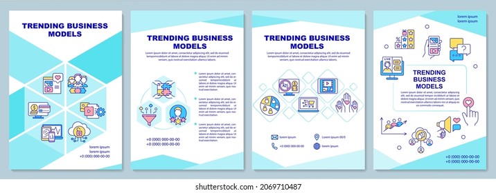 Broschüre für aktuelle Geschäftsmodelle. Social Media Marketing. Flyer, Broschüre, Faltblatt, Cover-Design mit linearen Symbolen. Vektorgrafiken für Präsentationen, Jahresberichte, Anzeigenseiten