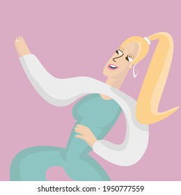 Trending characters with big hands. Vector girl 2d. With long hair. Cheerful, cheerful, funny and bright.