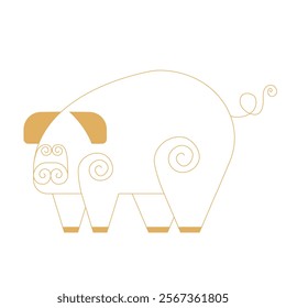 Trending chinese new year horoscope animal animal pig icons gold.  Chinese zodiac calendar logo, Asian lunar astrological signs. Linear simple minimalistic locational style.  