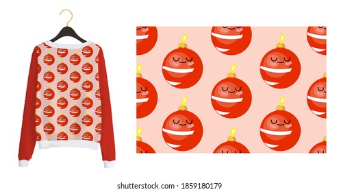 Trending Christmas pattern. New Year's seamless print. Christmas balls. Winter pattern on a pink background.