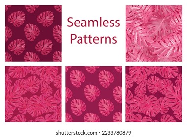 trending color of 2023. Vector seamless pattern set