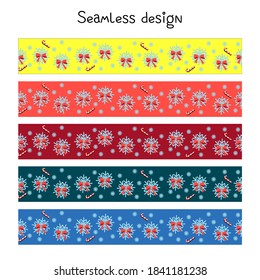 Trending colors New Year and Christmas 2021. Festive ribbon for gift wrapping. Seamless border, tape repeating.