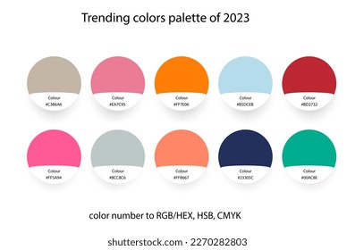 Paleta de colores de tendencia de 2023 en RGB. Colección de guías de color de tendencia. Colores claros para la moda, el interior del hogar, el diseño.