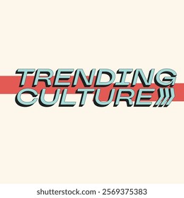 Trending Culture Typography Art with Red Ribbon, Retro Style Color Banner