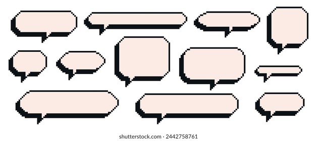 Trending dialog box set in old computer style. Pixel-based 8-bit graphics of the 90s games. Vector illustration. Template for social networks, banners, stickers, collages.