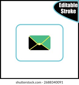 Icono de correo electrónico de trazo editable de tendencia con un relleno único de color dividido (negro y verde azulado), enmarcado por una vibrante línea cuadrada redondeada de agua. Ideal para interfaces de contacto audaces, futuristas y centradas en la tecnología