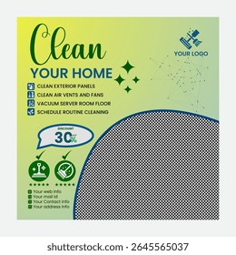 Trending home cleaning services social media post design. Cleaning service social media template design. Editable social media post design