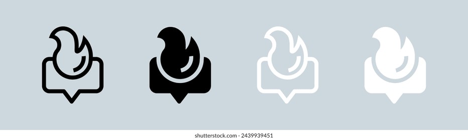Trending icon set in black and white. Fire signs vector illustration.