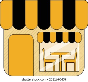 Tendencia, último, creativo icono vectorial de tienda con contorno.