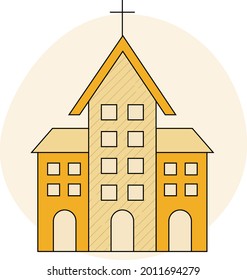 Trendige, neueste, kreative Vektorsymbol der Kirche mit Umriss.