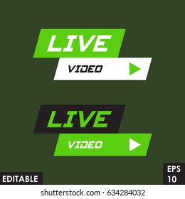 Trending material asset for online video at internet broadcasting, in flat vector design element with play button template green version