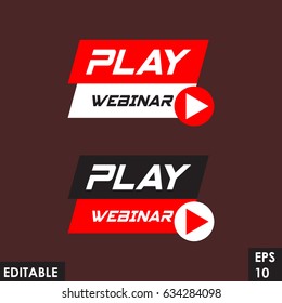 Trending material asset for online video at internet broadcasting, in flat vector design element with play button template red version