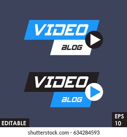 Trending material asset for online video at internet broadcasting, in flat vector design element with play button template blue version