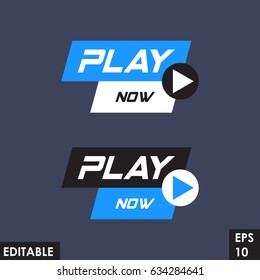 Trending material asset for online video at internet broadcasting, in flat vector design element with play button template blue version
