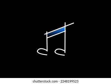 Trending musical notes, jazz music, hip-hop, pop, acoustic, piano guitar, line graphic vector illustration isolated on black background.