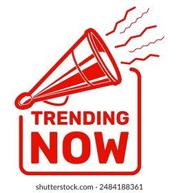Trending now, banner with retro megaphone, actual products announcement, bestseller advertisement, vector