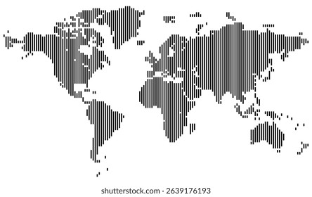 Trending realistic vertical line shape dotted world map feathering abstract country boundary. Minimalist line shape dotted world map emphasizing global reach for business and educational content