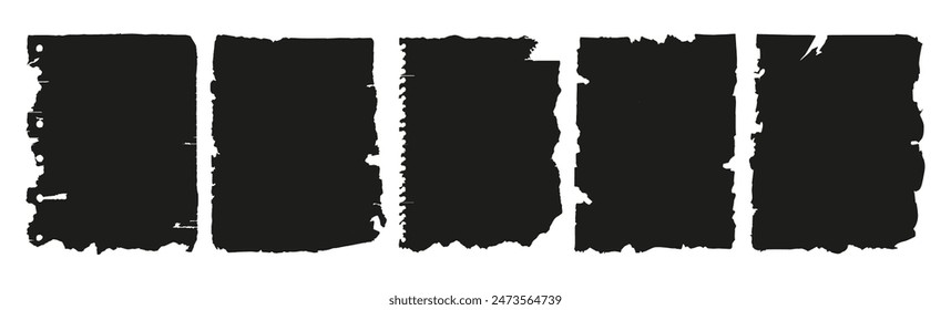 Trending set of torn paper templates. Notepad sheets, notebooks for creating collages in a shabby retro style. Vector illustration.