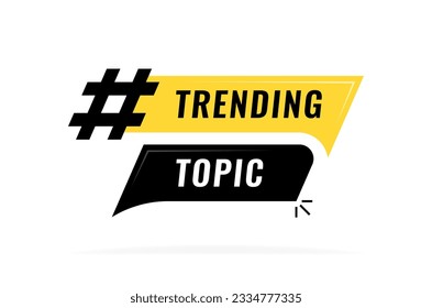 Diseño de insignias de tema de tendencia. Banner publicitario colorido con inscripción de temas de tendencia y signo de etiqueta. Ilustración vectorial moderna.