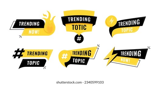 Trending topic badges design. Superset black and yellow advertising banners with Trending topic inscription. Modern vector illustration.