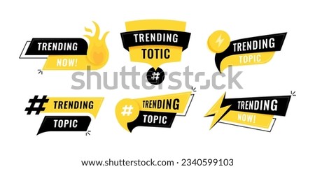 Trending topic badges design. Superset black and yellow advertising banners with Trending topic inscription. Modern vector illustration.