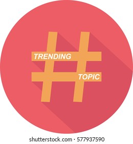 Trending topic with hashtag symbol and long shadow isolated in white background