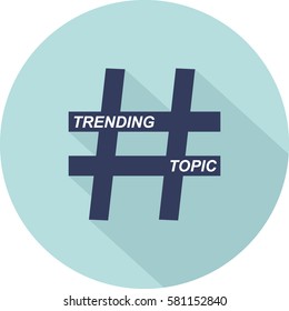 Trending Topic With Hashtag Symbol And Long Shadow Isolated In Blue Background 
