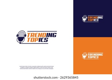 Design do logotipo do tópico de tendências para podcast ou transmissão de notícias