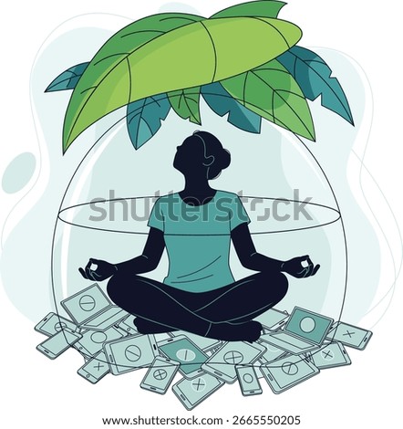 Trending Vector Illustration: Digital Detox for Mental Clarity and Well-being. Embracing Calm and Disconnecting from Digital Overload