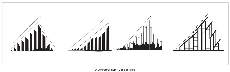 paquete de iconos de silhoutte estilo logotipo de candlesticks de crecimiento de línea de tendencia