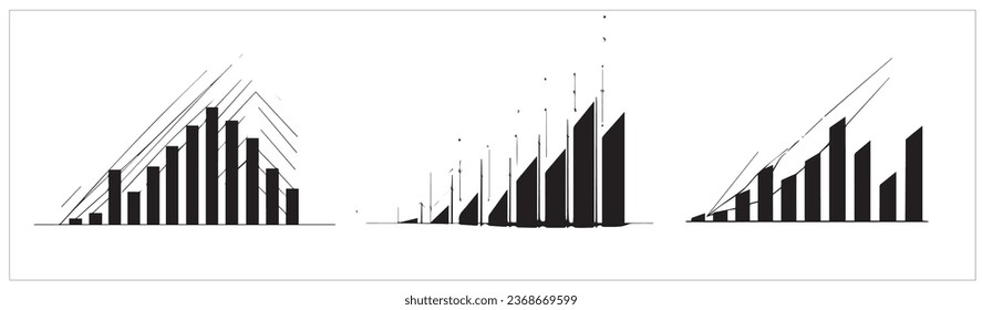 paquete de iconos de silhoutte estilo logotipo de candlesticks de crecimiento de línea de tendencia