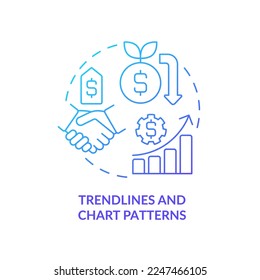 Trendlines and chart patterns blue gradient concept icon. Analysing data. Trend trading strategy abstract idea thin line illustration. Isolated outline drawing. Myriad Pro-Bold font used