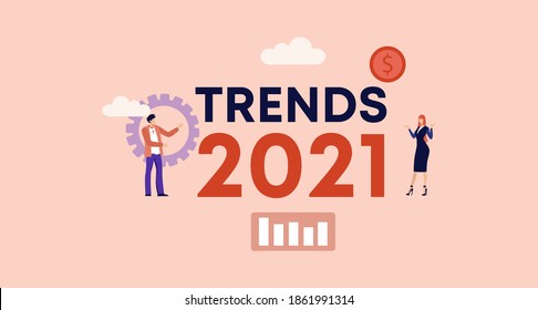 Trends 2021. Fashionable art and creative inventions popular innovations and informational predictions of fashionable things and projects new perspectives and vector possibilities
