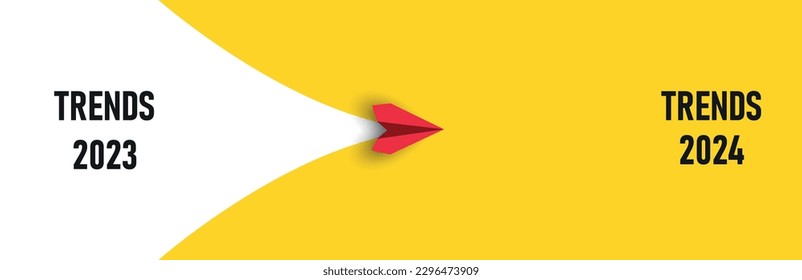 trends 2023 trends to 2024flying red paper airplane.new business,success idea concepts.