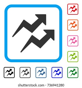 Trends Arrows icon. Flat gray iconic symbol in a light blue rounded frame. Black, gray, green, blue, red, orange color additional versions of Trends Arrows vector.