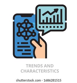 Trends and characteristics icon for website, application, printing, document, poster design, etc.