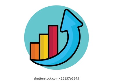 Trends farbige Umrisssymbol. Diagramm mit Pfeil nach oben. Symbol in Bezug auf SWOT. Geschäftselemente, Vektorgrafik
