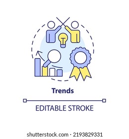 Trends concept icon. Tendencies analytics. Profitability model for forecasting abstract idea thin line illustration. Isolated outline drawing. Editable stroke. Arial, Myriad Pro-Bold fonts used