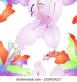 Trends Floral Seamless Pattern. Modern Botanical Vector Motif. Blooming Texture For Fashion Prints. Outline Lily Flowers Surface. Summer Motif. Elegant Sketches Drawing Illustrated.