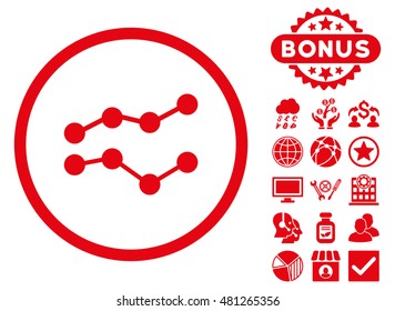 Trends icon with bonus. Vector illustration style is flat iconic symbols, red color, white background.