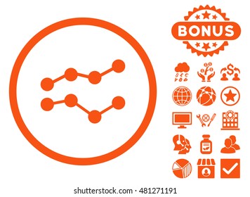 Trends icon with bonus. Vector illustration style is flat iconic symbols, orange color, white background.