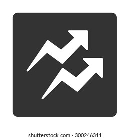 Trends icon. This flat rounded square button uses white and gray colors and isolated on a white background.