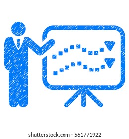 Trends Lecture grainy textured icon for overlay watermark stamps. Flat symbol with dirty texture. Dotted vector blue ink rubber seal stamp with grunge design. Designed with square dots.