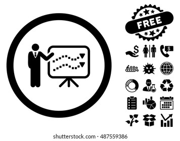 Trends Lecture icon with free bonus clip art. Vector illustration style is flat iconic symbols, black color, white background.