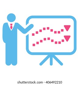 Trends Lecture vector toolbar icon. Style is bicolor flat icon symbol, pink and blue colors, white background, square dots.