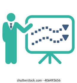 Trends Lecture vector toolbar icon. Style is bicolor flat icon symbol, cobalt and cyan colors, white background, square dots.